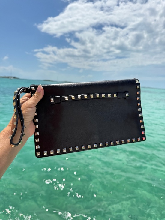 Valentino Garavani Handbags - Valentino Garvanni Nappa Watercolor Rockstud Wristlet Clutch in Black Pre-Owned